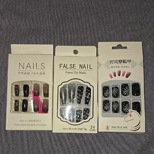 3 Black and White Press-On Nail Sets